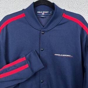VINTAGE Polo Sport Track Jacket Mens L Blue Snap Stretch Performance Lightweight